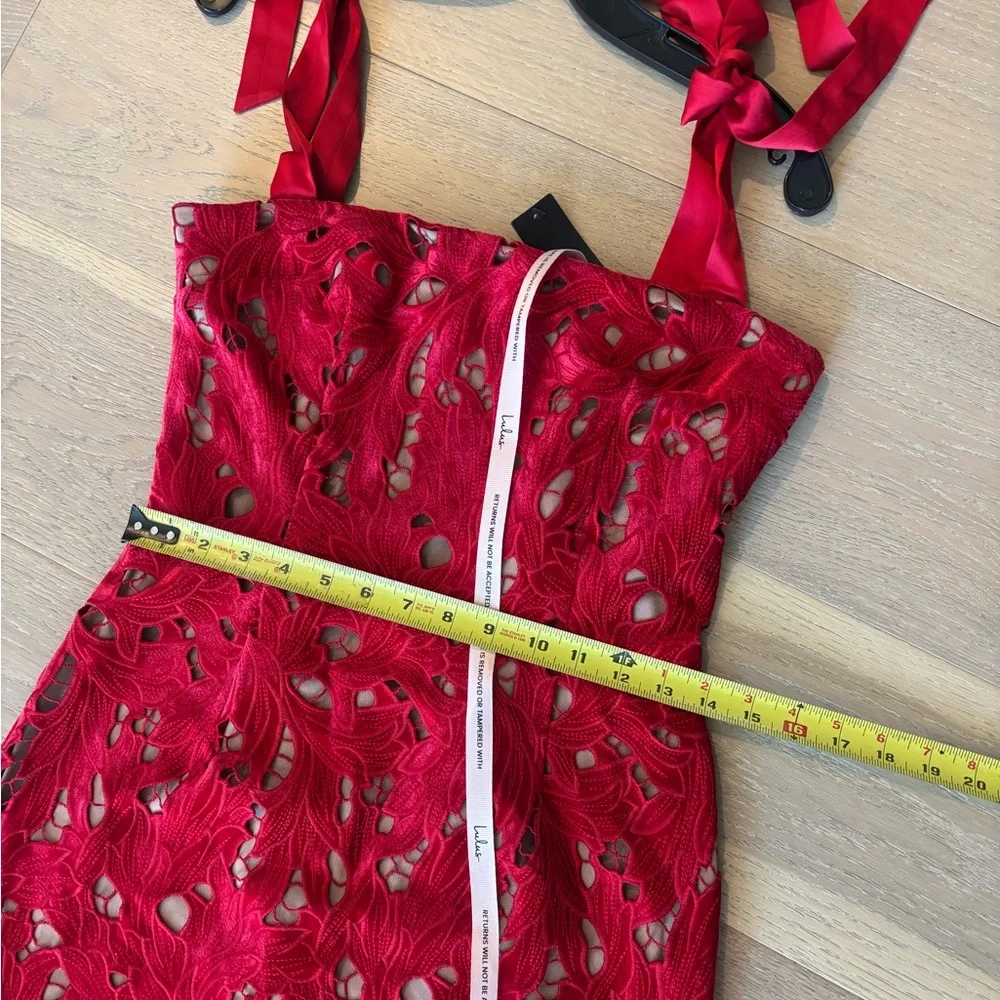 Lulus Ramsey Red Embroidered Tie Strap Maxi Dress Evening Gown Medium NWT NEW - Picture 10 of 12